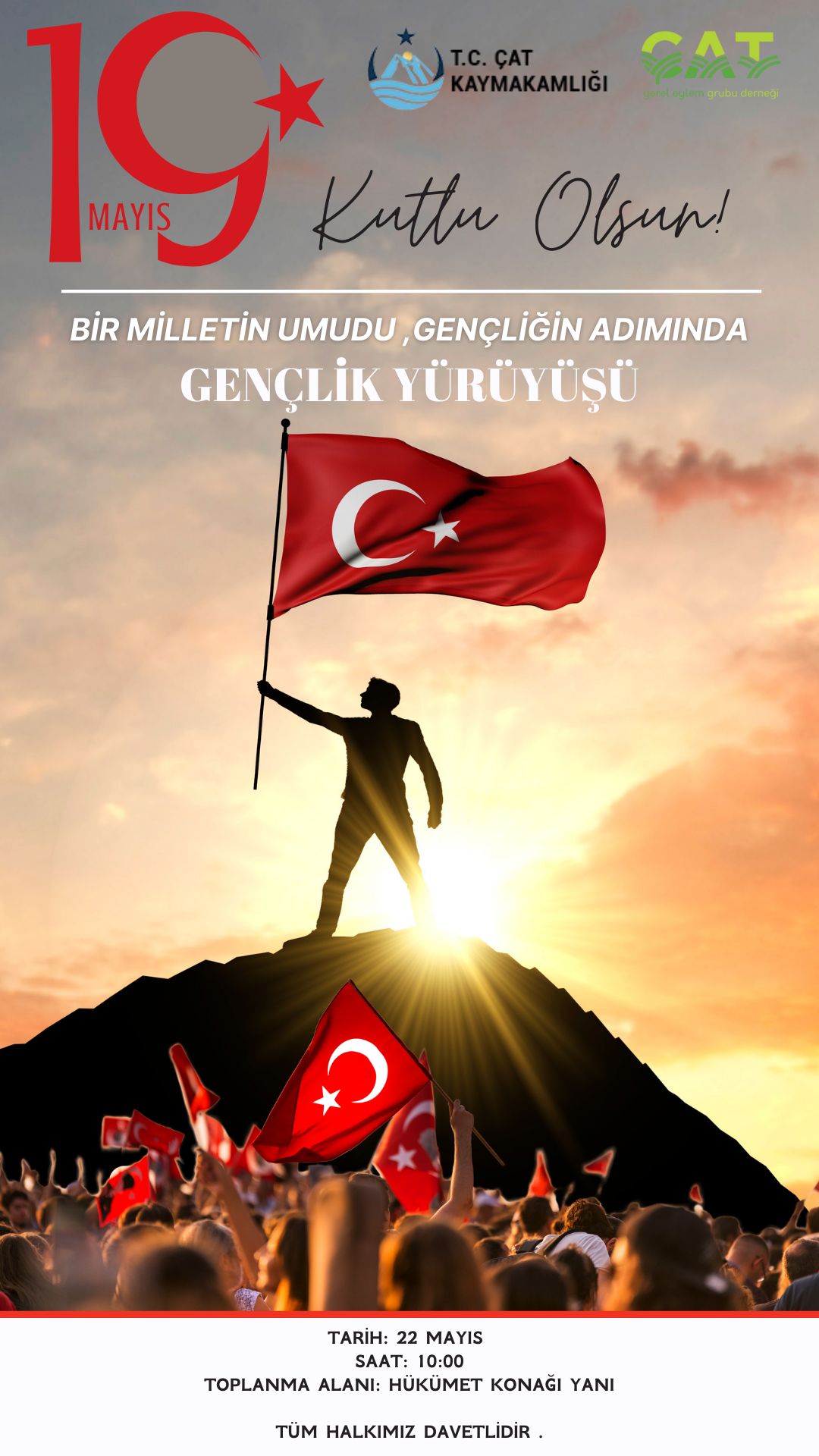 Çat'ta Gençlik Yürüyüşü ile 19 Mayıs Ruhu Yaşatıldı !